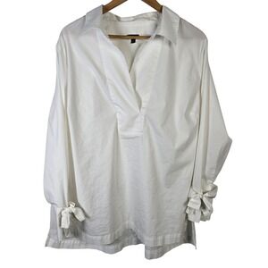 Talbots Woman White Button Front Long Sleeve Shirt Tunic Bow‎ Cuffs Size 2X